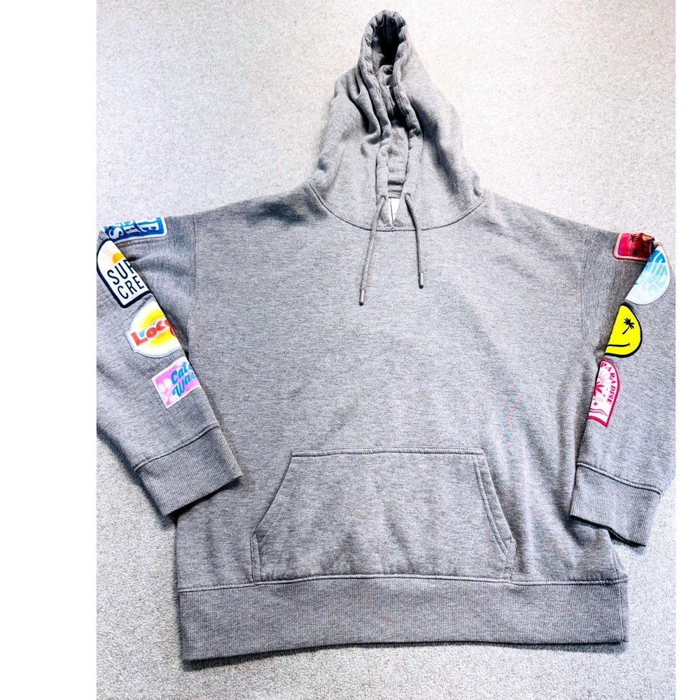 Ocean Drive Patch Sleeve Hoodie Gray Surf Beachy Coastal Sweatshirt Medium Surf